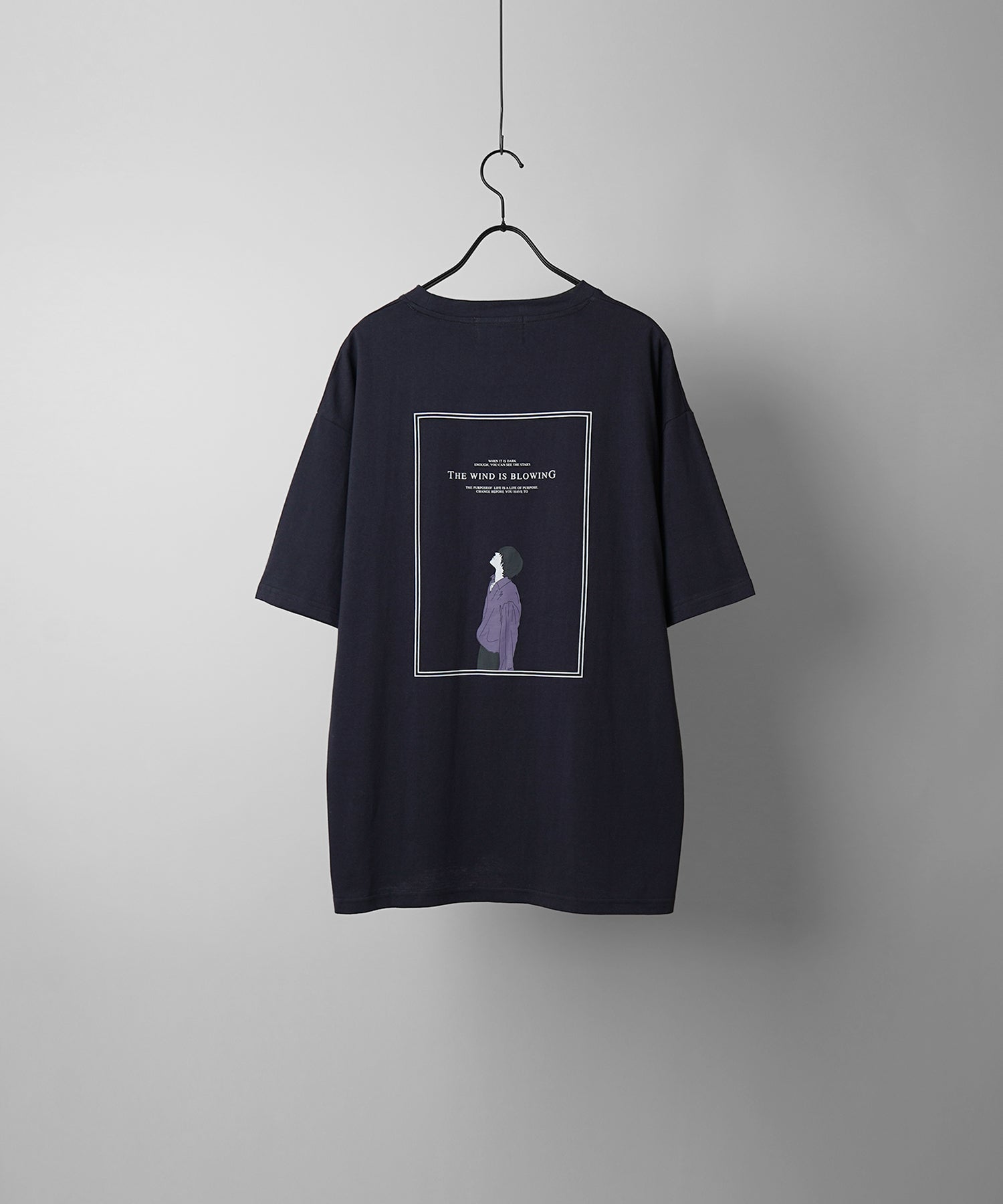 イラストバックプリント / ワンポイント刺繍ロゴ ビッグシルエット半袖Tシャツ