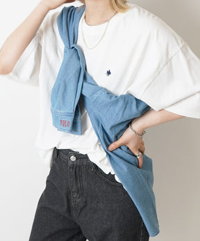 【POLO BCS】別注 ワンポイント刺繍 ピグメント加工 ビッグシルエット半袖Tシャツ