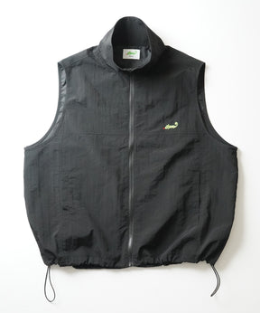 【Labordi】ビッグシルエット ワンポイント刺繍 ドロスト付キ フルジップナイロンベスト