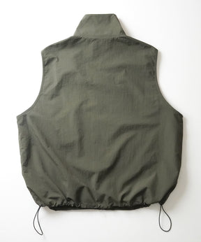 【Labordi】ビッグシルエット ワンポイント刺繍 ドロスト付キ フルジップナイロンベスト