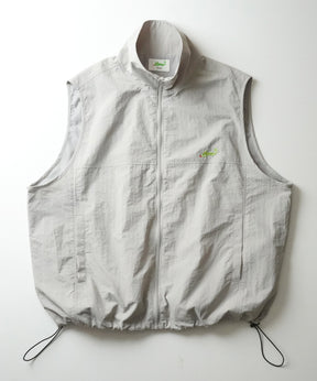 【Labordi】ビッグシルエット ワンポイント刺繍 ドロスト付キ フルジップナイロンベスト