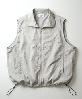 【Labordi】ビッグシルエット ワンポイント刺繍 ドロスト付キ フルジップナイロンベスト
