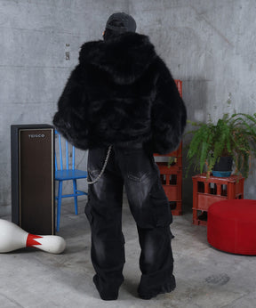 【MAROCORE / マロコア】クロスモチーフ ストレートファー フーディーブルゾン