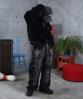 【MAROCORE / マロコア】クロスモチーフ ストレートファー フーディーブルゾン