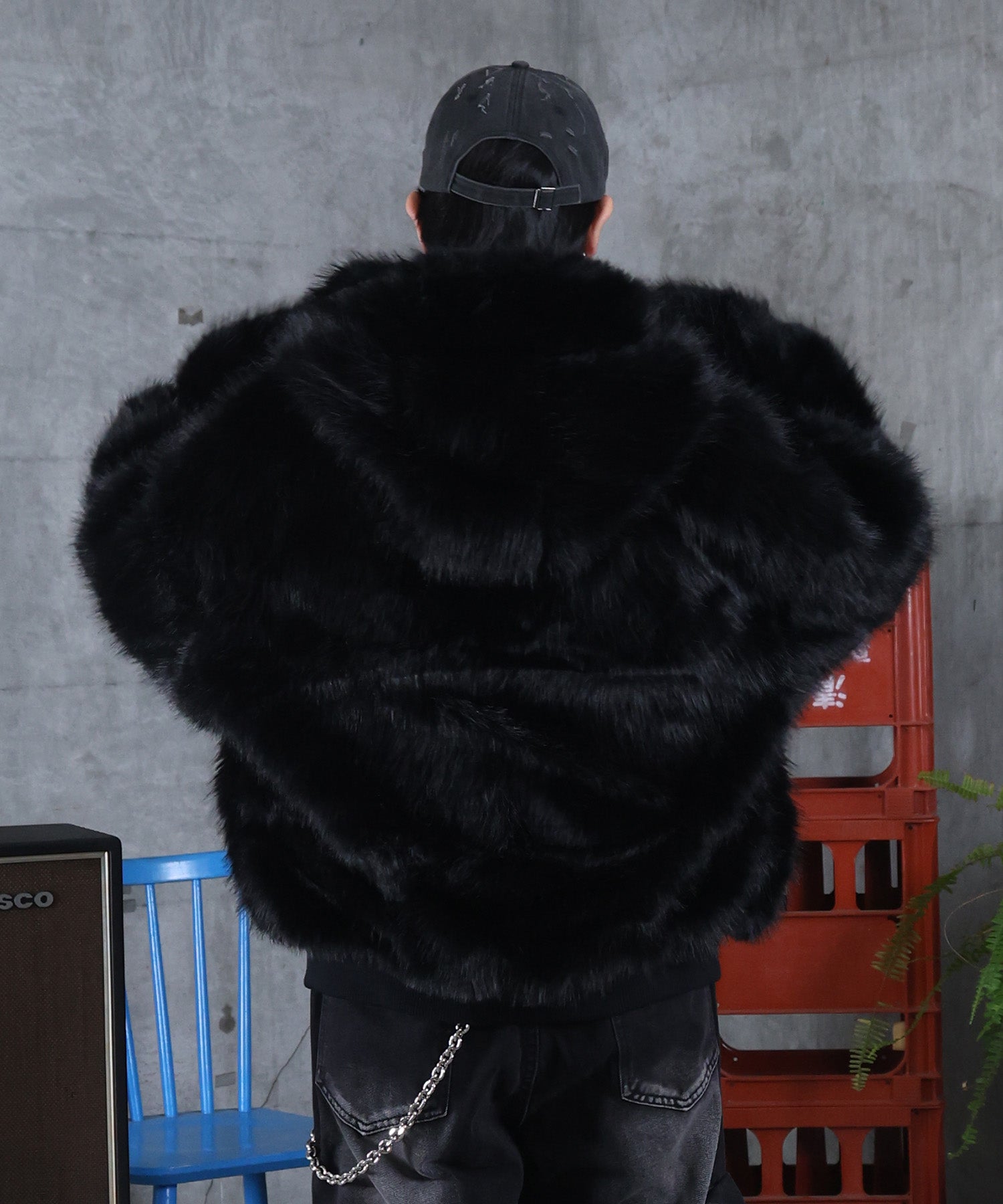 【MAROCORE / マロコア】クロスモチーフ ストレートファー フーディーブルゾン