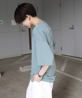 イラストバックプリント / ワンポイント刺繍ロゴ ビッグシルエット半袖Tシャツ