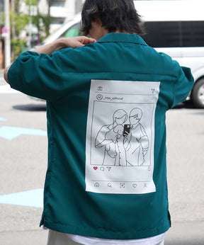 【Roo / ルー】カップルフォト バックプリントオープンカラーシャツ