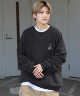 ヒゲオジサン刺繡B ワンポイント刺繍ロゴ ビッグシルエット プルオーバースウェット