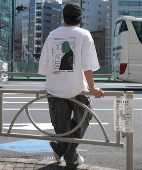 24SS レコードガール イラストバックプリント / ワンポイント刺繍 ビッグシルエット半袖Tシャツ
