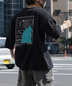 24SS レコードガール イラストバックプリント / ワンポイント刺繍 ビッグシルエット半袖Tシャツ