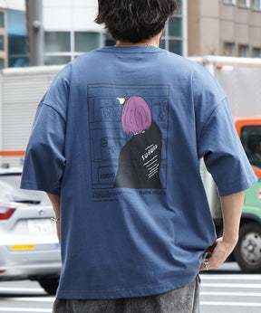 24SS レコードガール イラストバックプリント / ワンポイント刺繍 ビッグシルエット半袖Tシャツ