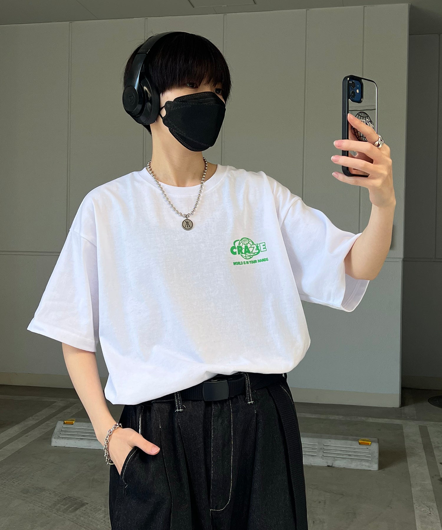 韓国ストリート バックプリントロゴ ビッグシルエット半袖Tシャツ
