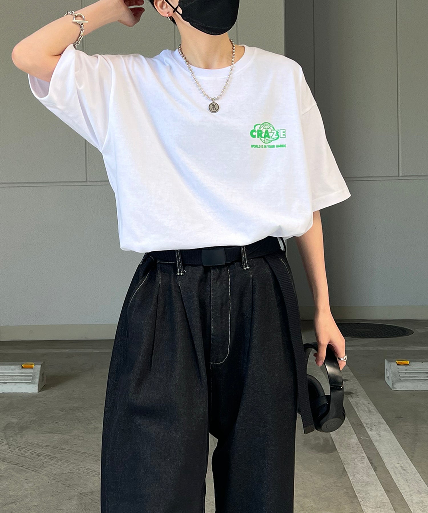 韓国ストリート バックプリントロゴ ビッグシルエット半袖Tシャツ