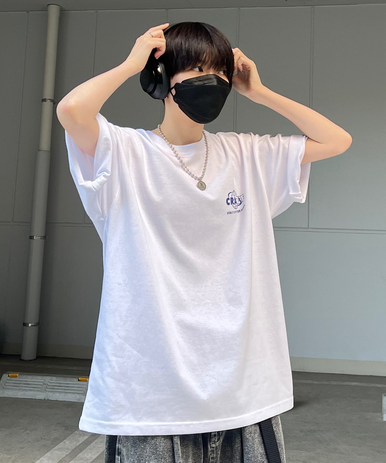韓国ストリート バックプリントロゴ ビッグシルエット半袖Tシャツ