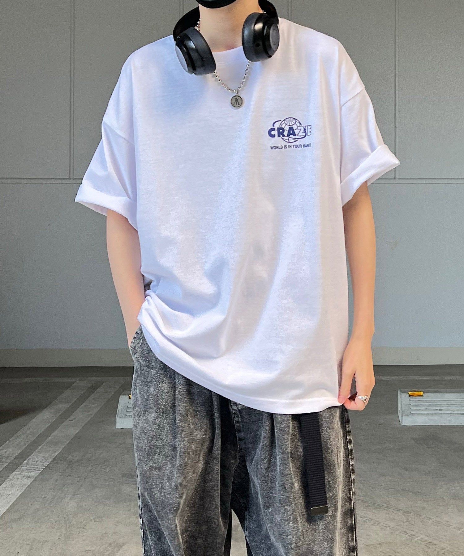 韓国ストリート バックプリントロゴ ビッグシルエット半袖Tシャツ