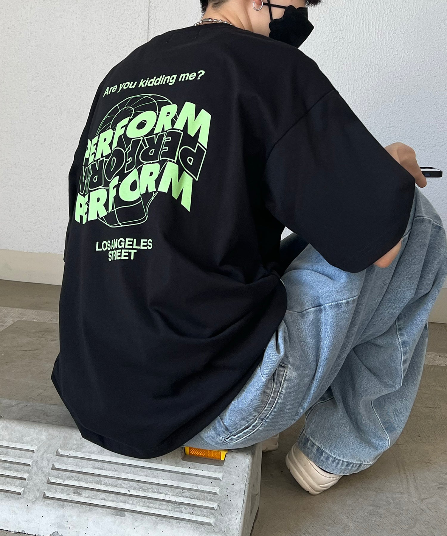 韓国ストリート バックプリントロゴ ビッグシルエット半袖Tシャツ