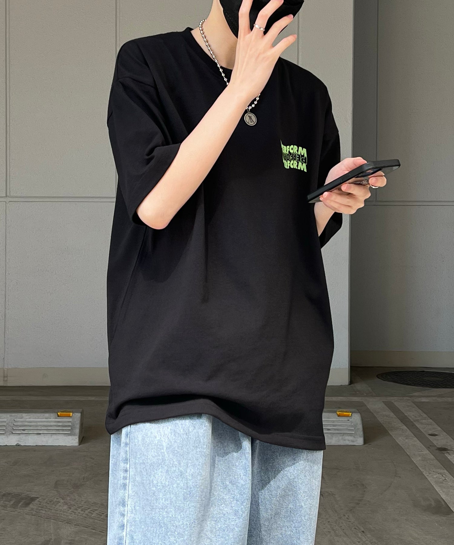 韓国ストリート バックプリントロゴ ビッグシルエット半袖Tシャツ