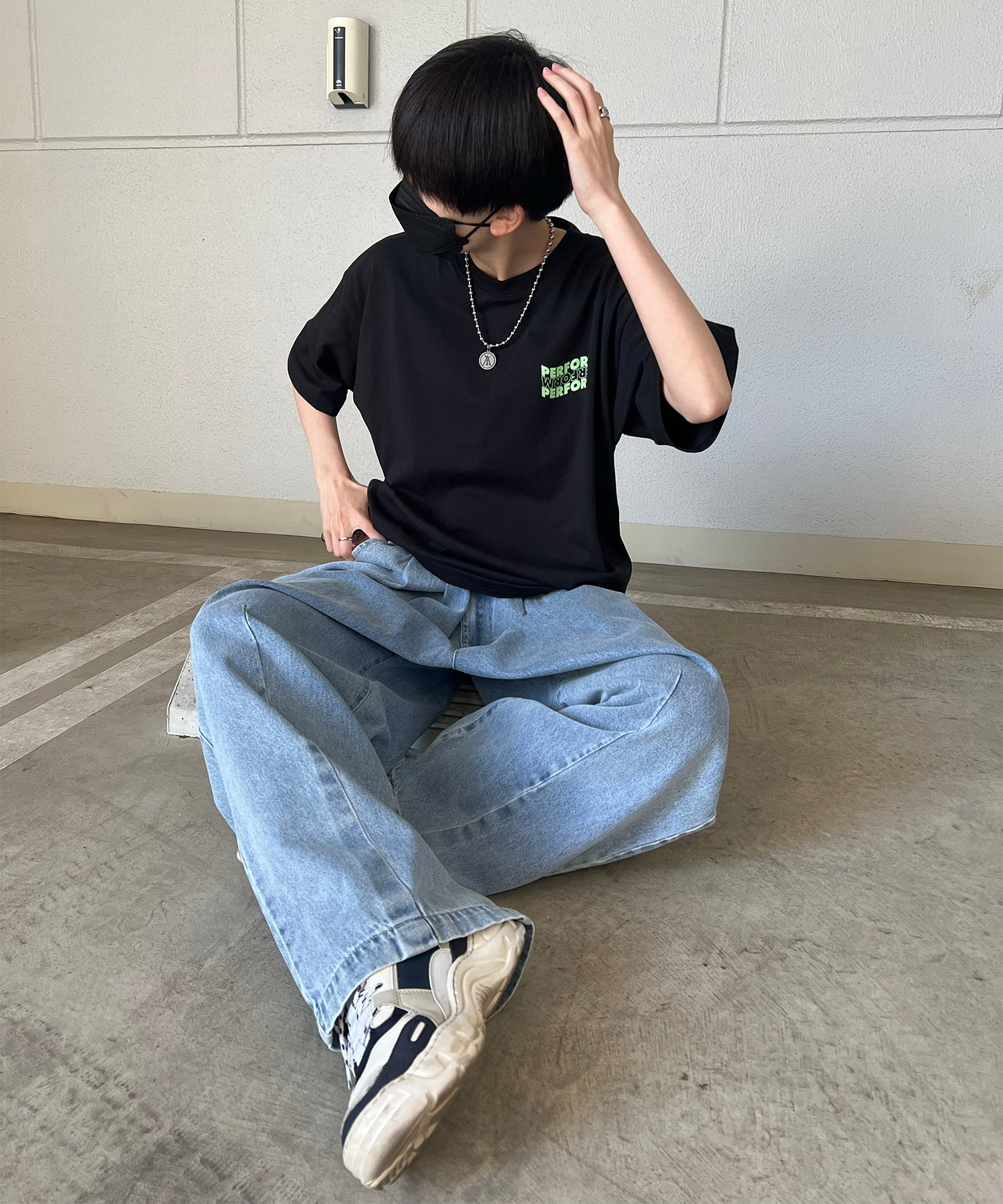 韓国ストリート バックプリントロゴ ビッグシルエット半袖Tシャツ