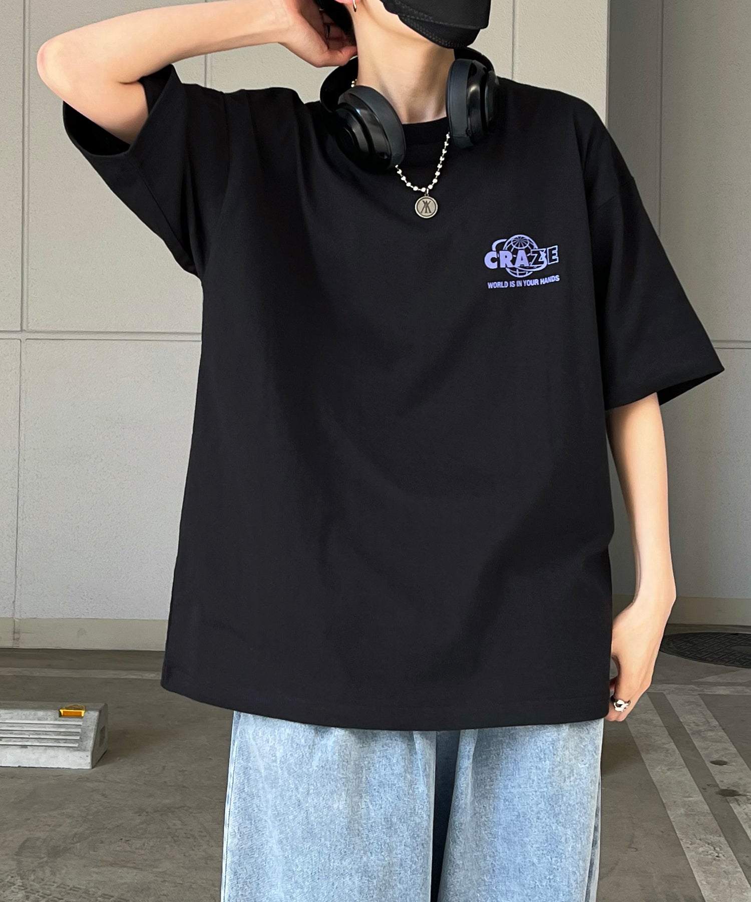 韓国ストリート バックプリントロゴ ビッグシルエット半袖Tシャツ