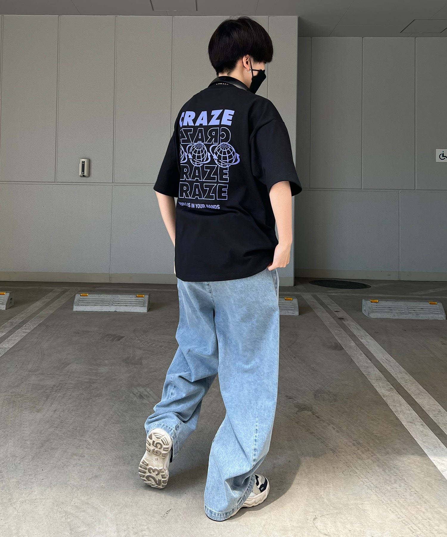 韓国ストリート バックプリントロゴ ビッグシルエット半袖Tシャツ