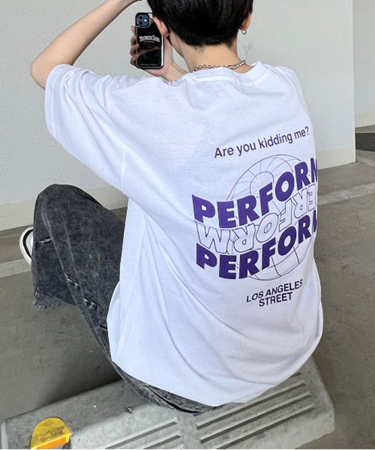 韓国ストリート バックプリントロゴ ビッグシルエット半袖Tシャツ