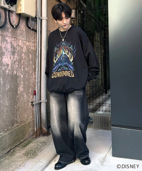 24SS【Disney / ディズニー】VILLAINS / ヴィランズ HADES / ハデス ビッグシルエット ヴィンテージライク ピグメント加工 レトロプリントスウェットプルオーバー