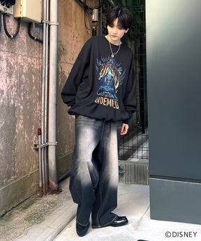 24SS【Disney / ディズニー】VILLAINS / ヴィランズ HADES / ハデス ビッグシルエット ヴィンテージライク ピグメント加工 レトロプリントスウェットプルオーバー