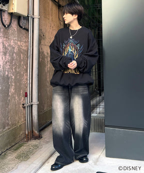 24SS【Disney / ディズニー】VILLAINS / ヴィランズ HADES / ハデス ビッグシルエット ヴィンテージライク ピグメント加工 レトロプリントスウェットプルオーバー