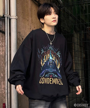 24SS【Disney / ディズニー】VILLAINS / ヴィランズ HADES / ハデス ビッグシルエット ヴィンテージライク ピグメント加工 レトロプリントスウェットプルオーバー