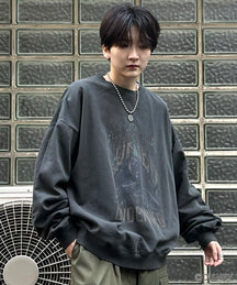 24SS【Disney / ディズニー】VILLAINS / ヴィランズ HADES / ハデス ビッグシルエット ヴィンテージライク ピグメント加工 レトロプリントスウェットプルオーバー