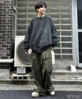 24SS【Disney / ディズニー】VILLAINS / ヴィランズ HADES / ハデス ビッグシルエット ヴィンテージライク ピグメント加工 レトロプリントスウェットプルオーバー
