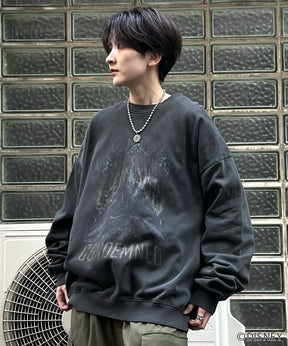24SS【Disney / ディズニー】VILLAINS / ヴィランズ HADES / ハデス ビッグシルエット ヴィンテージライク ピグメント加工 レトロプリントスウェットプルオーバー