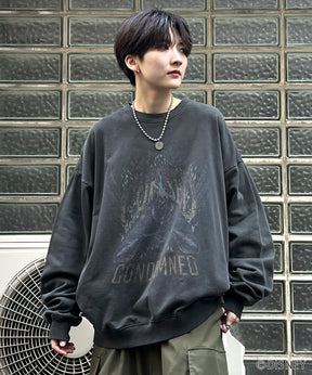 24SS【Disney / ディズニー】VILLAINS / ヴィランズ HADES / ハデス ビッグシルエット ヴィンテージライク ピグメント加工 レトロプリントスウェットプルオーバー