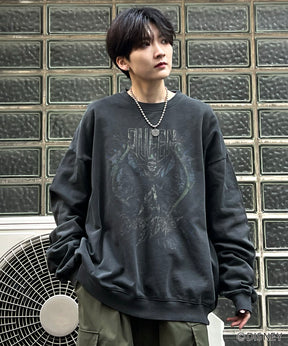 24SS【Disney / ディズニー】VILLAINS / ヴィランズ EVIL QUEEN / 女王 ビッグシルエット ヴィンテージライク ピグメント加工 レトロプリントスウェットプルオーバー