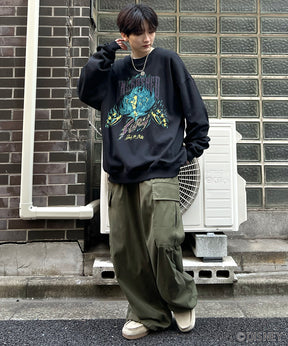 24SS【Disney / ディズニー】VILLAINS / ヴィランズ SCAR / スカ― ビッグシルエット ヴィンテージライク ピグメント加工 レトロプリントスウェットプルオーバー