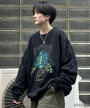 24SS【Disney / ディズニー】VILLAINS / ヴィランズ SCAR / スカ― ビッグシルエット ヴィンテージライク ピグメント加工 レトロプリントスウェットプルオーバー