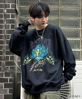 24SS【Disney / ディズニー】VILLAINS / ヴィランズ SCAR / スカ― ビッグシルエット ヴィンテージライク ピグメント加工 レトロプリントスウェットプルオーバー