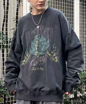 24SS【Disney / ディズニー】VILLAINS / ヴィランズ SCAR / スカ― ビッグシルエット ヴィンテージライク ピグメント加工 レトロプリントスウェットプルオーバー