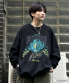 24SS【Disney / ディズニー】VILLAINS / ヴィランズ SCAR / スカ― ビッグシルエット ヴィンテージライク ピグメント加工 レトロプリントスウェットプルオーバー