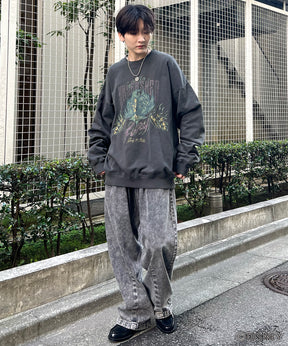 24SS【Disney / ディズニー】VILLAINS / ヴィランズ SCAR / スカ― ビッグシルエット ヴィンテージライク ピグメント加工 レトロプリントスウェットプルオーバー