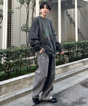 24SS【Disney / ディズニー】VILLAINS / ヴィランズ SCAR / スカ― ビッグシルエット ヴィンテージライク ピグメント加工 レトロプリントスウェットプルオーバー