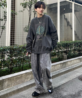 24SS【Disney / ディズニー】VILLAINS / ヴィランズ SCAR / スカ― ビッグシルエット ヴィンテージライク ピグメント加工 レトロプリントスウェットプルオーバー