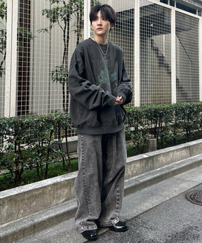 24SS【Disney / ディズニー】VILLAINS / ヴィランズ SCAR / スカ― ビッグシルエット ヴィンテージライク ピグメント加工 レトロプリントスウェットプルオーバー