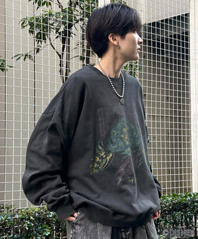 24SS【Disney / ディズニー】VILLAINS / ヴィランズ SCAR / スカ― ビッグシルエット ヴィンテージライク ピグメント加工 レトロプリントスウェットプルオーバー