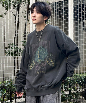 24SS【Disney / ディズニー】VILLAINS / ヴィランズ SCAR / スカ― ビッグシルエット ヴィンテージライク ピグメント加工 レトロプリントスウェットプルオーバー