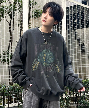 24SS【Disney / ディズニー】VILLAINS / ヴィランズ SCAR / スカ― ビッグシルエット ヴィンテージライク ピグメント加工 レトロプリントスウェットプルオーバー