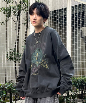 24SS【Disney / ディズニー】VILLAINS / ヴィランズ SCAR / スカ― ビッグシルエット ヴィンテージライク ピグメント加工 レトロプリントスウェットプルオーバー