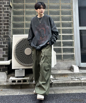 24SS【Disney / ディズニー】VILLAINS / ヴィランズ JAFER / ジャファー ビッグシルエット ヴィンテージライク ピグメント加工 レトロプリントスウェットプルオーバー