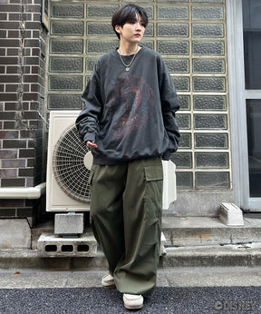 24SS【Disney / ディズニー】VILLAINS / ヴィランズ JAFER / ジャファー ビッグシルエット ヴィンテージライク ピグメント加工 レトロプリントスウェットプルオーバー