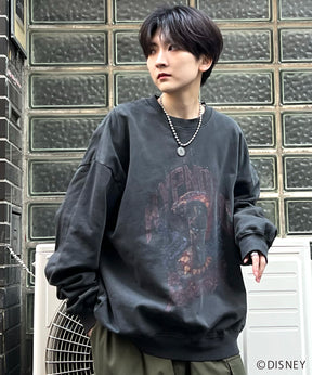 24SS【Disney / ディズニー】VILLAINS / ヴィランズ JAFER / ジャファー ビッグシルエット ヴィンテージライク ピグメント加工 レトロプリントスウェットプルオーバー